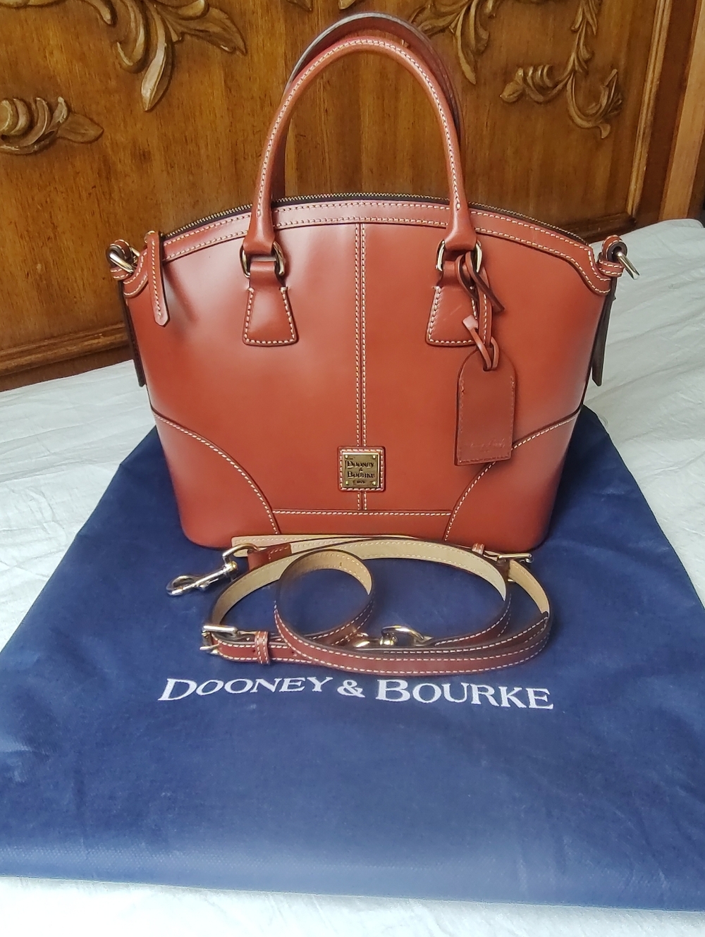 Dooney And Bourke Florentine Selleria Cognac Dome  Leather Satchel Long Strap